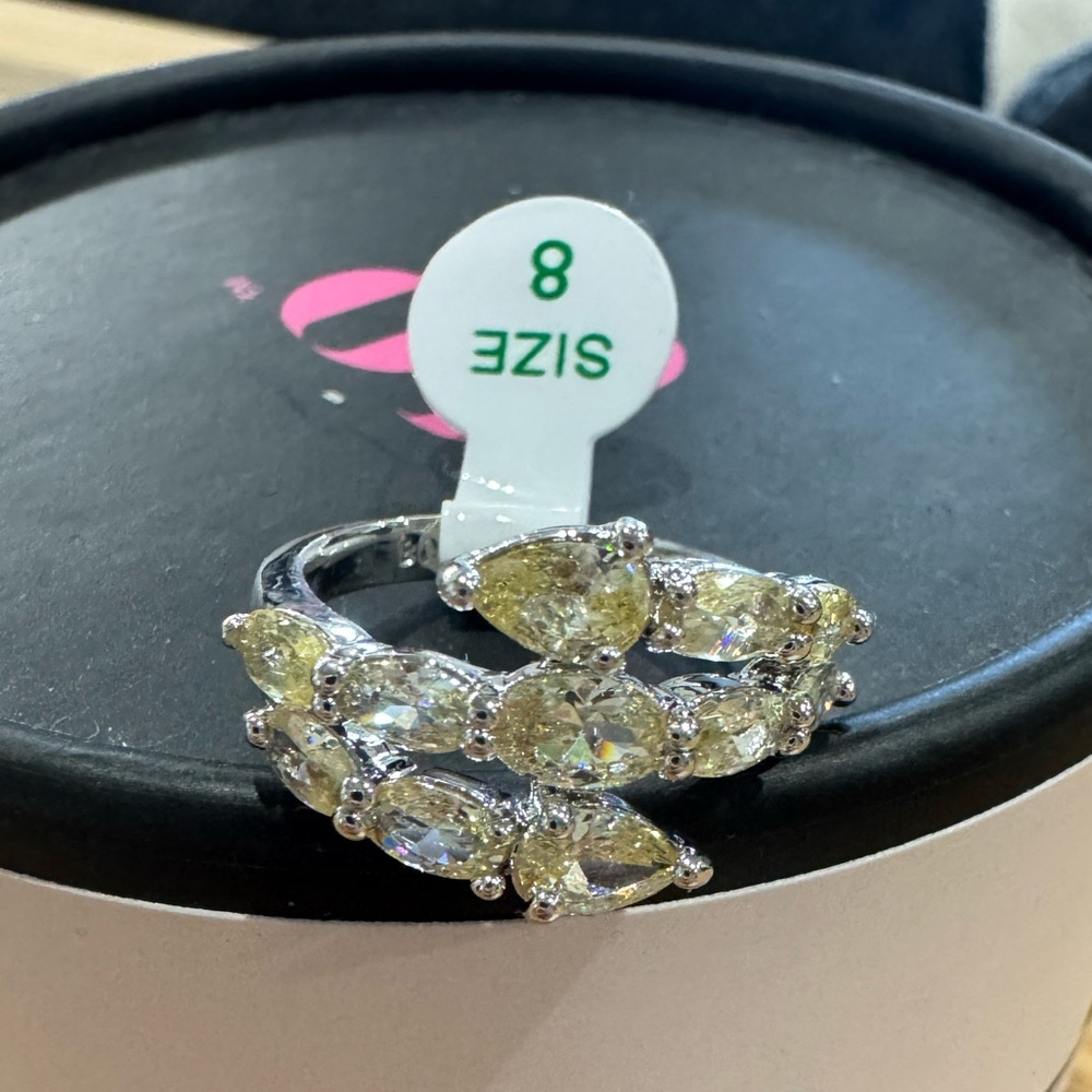 Dazzling Silver and Yellow Gemstone Ring